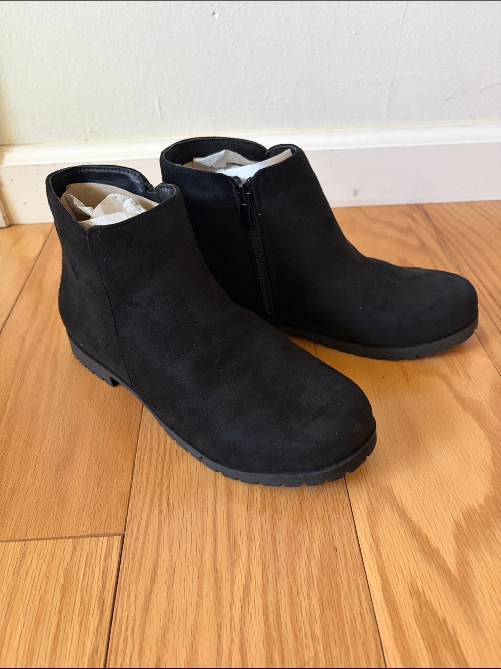 FabKids Black Suede-Look Ankle Boots with Side Zip size 5